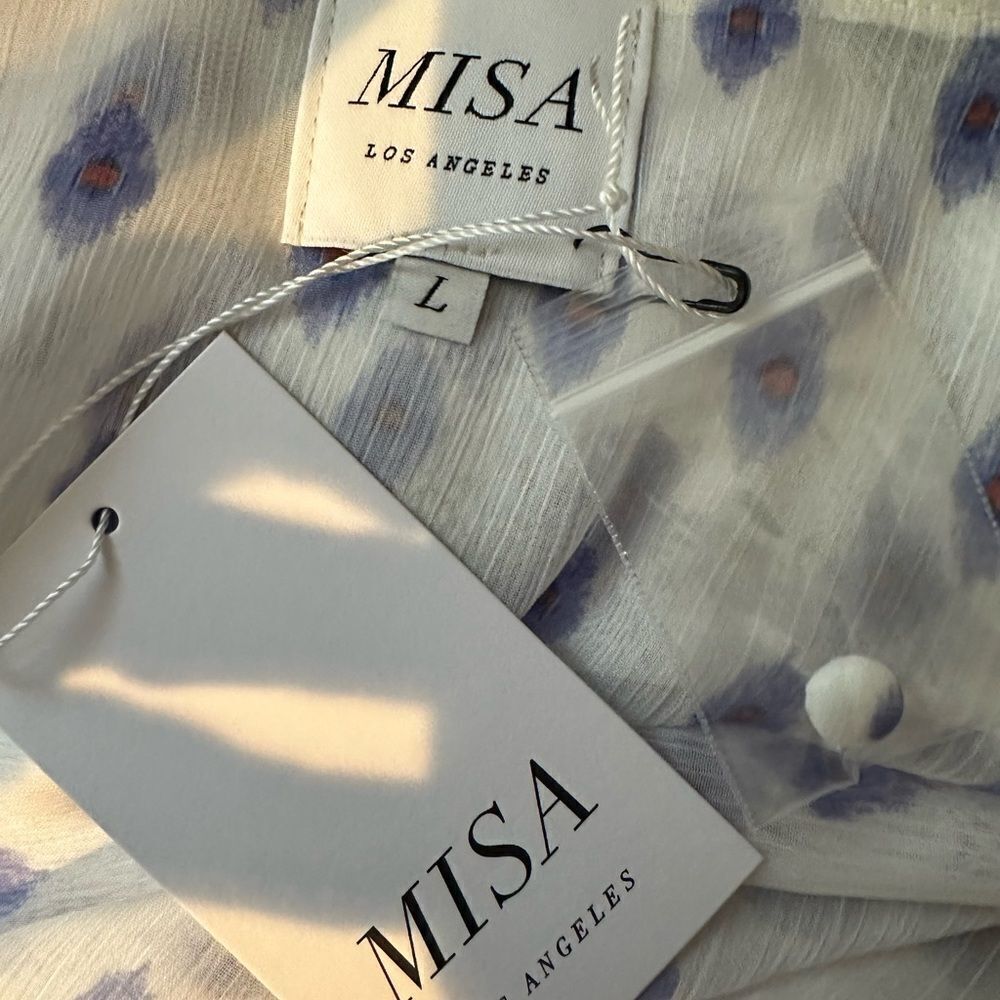 Misa Los Angeles Lorena Long Sleeve Blue Floral Mini Dress | Size S - Picture 10 of 11